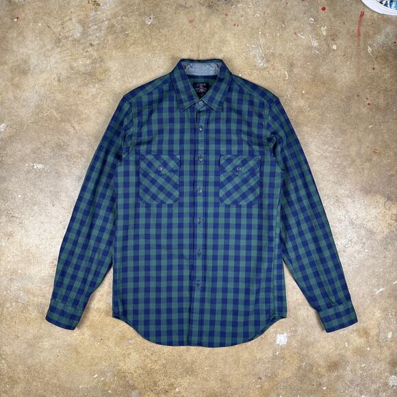 J. Crew Flannel Shirt Men’s Small Green Navy Blue Heavyweight Long Sleeve - Picture 1 of 10